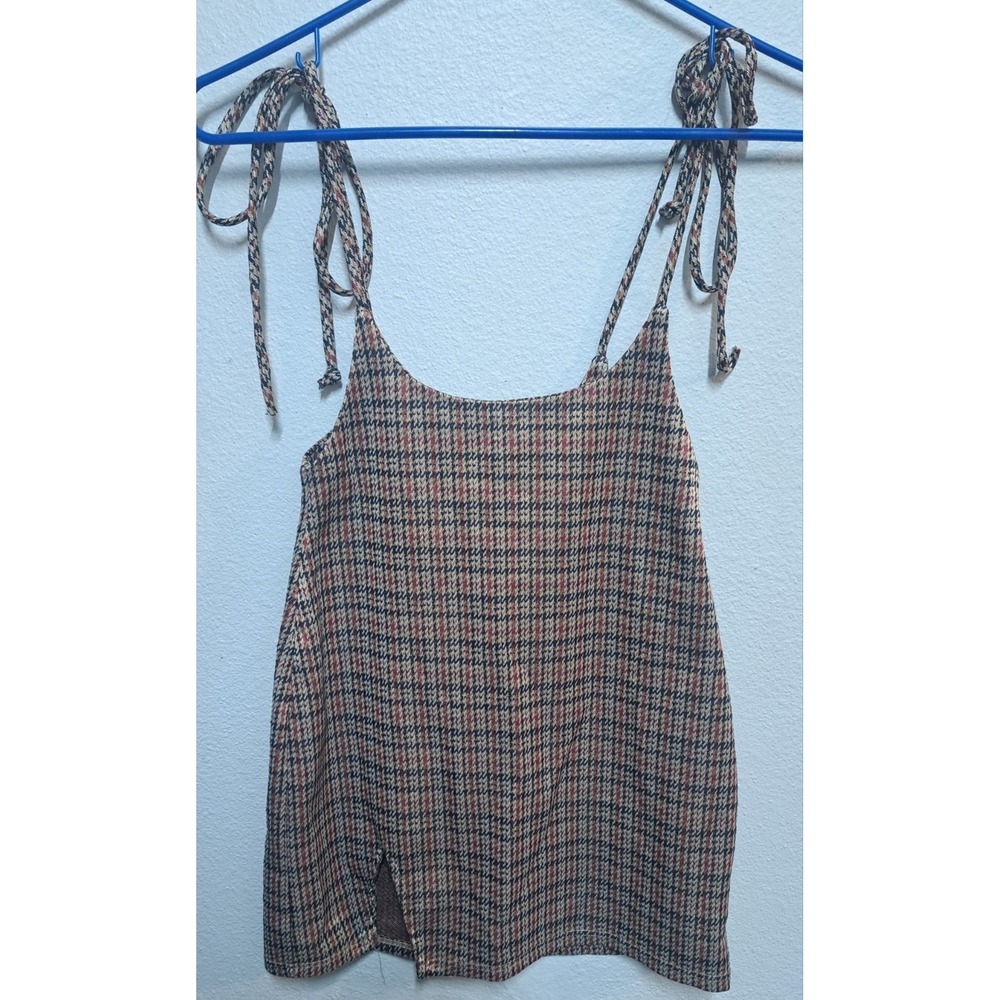 Fashion Nova Plaid Tie Strap Tank Top Side Slit Stretch Women's Size M Y2K